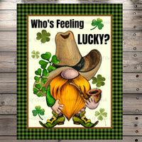 Who's Feeling Lucky, Cowboy Gnome, St. Patrick's Day, Light Weight, Wreath Sign, Metal, No Holes