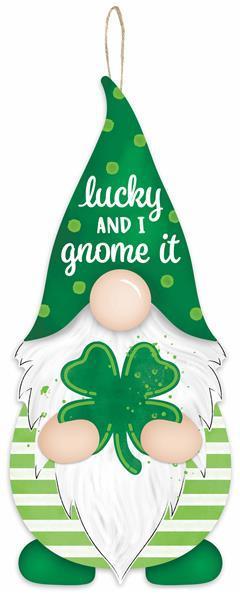 Lucky Gnome, MDF Sign, 13.25" H X 5.75" L, Glitter, Emerald Green, Lime, White, AP7162
