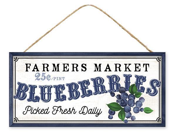 Farmers Market Blueberries, MDF Sign, 12.5" L X 6" H, Blue, White, Black, AP7197