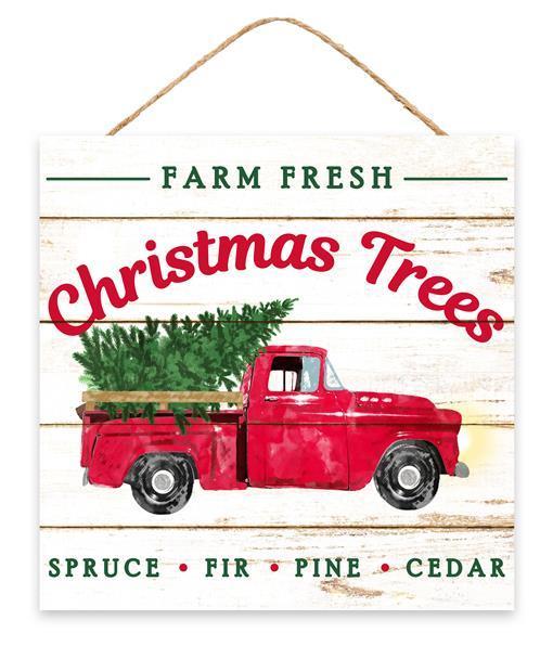 Farm Fresh Christmas Trees, Truck, 10" SQ., White, Red, Green, AP8343