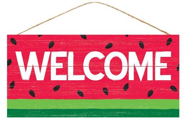 Welcome Watermelon, MDF Sign, 12.5" L X 6" H, Red, Green, Black, White, AP8370
