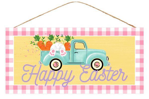 Happy Easter Truck, MDF Sign, 12.5" L X 6" H, Yellow, Pink, Multi, AP8724