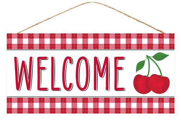 Welcome Cherry, MDF Sign, 12.5" L X 6" H, Red, White, Black, AP8739