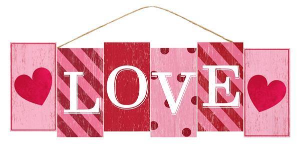 Valentine Love Block, MDF Sign, 14" L X 4.75" H, Pink, Red, White, AP8743