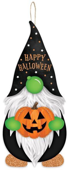 Halloween Gnome, Happy Halloween, MDF Sign, 13.25" H X 5.75" L, Glitter, Black, White, Orange, AP8905