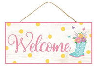 Welcome Glitter Boots, MDF Sign, 12.5" L X 6" H, Teal, Pink, Yellow, Purple, AP8911
