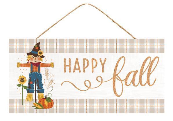 Happy Fall Scarecrow, MDF Sign, 12.5" L X 6" H, White, Tan, Orange, Glitter, AP8928