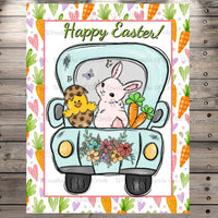 Happy Easter, Bunny & Chick, Farm Truck, Floral, Carrots, Hearts, Light Weight, Wreath Sign, Metal, No Holes