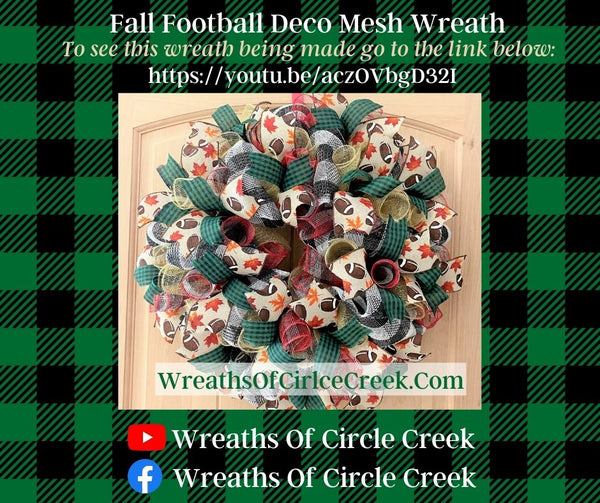Fall Football Wreath, Deco Mesh and Ribbon Wreath, Green, Brown