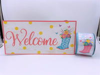 Welcome Glitter Boots, MDF Sign, and Wired Ribbon Set, AP8911, RGC143727