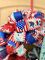 Fourth of July Gnome, Wreath, Party Like It's 1776, Red, White, Blue, Glitter, Deco Mesh and Wired Ribbons, Large Size