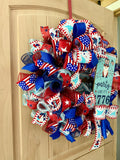 Fourth of July Gnome, Wreath, Party Like It's 1776, Red, White, Blue, Glitter, Deco Mesh and Wired Ribbons, Large Size