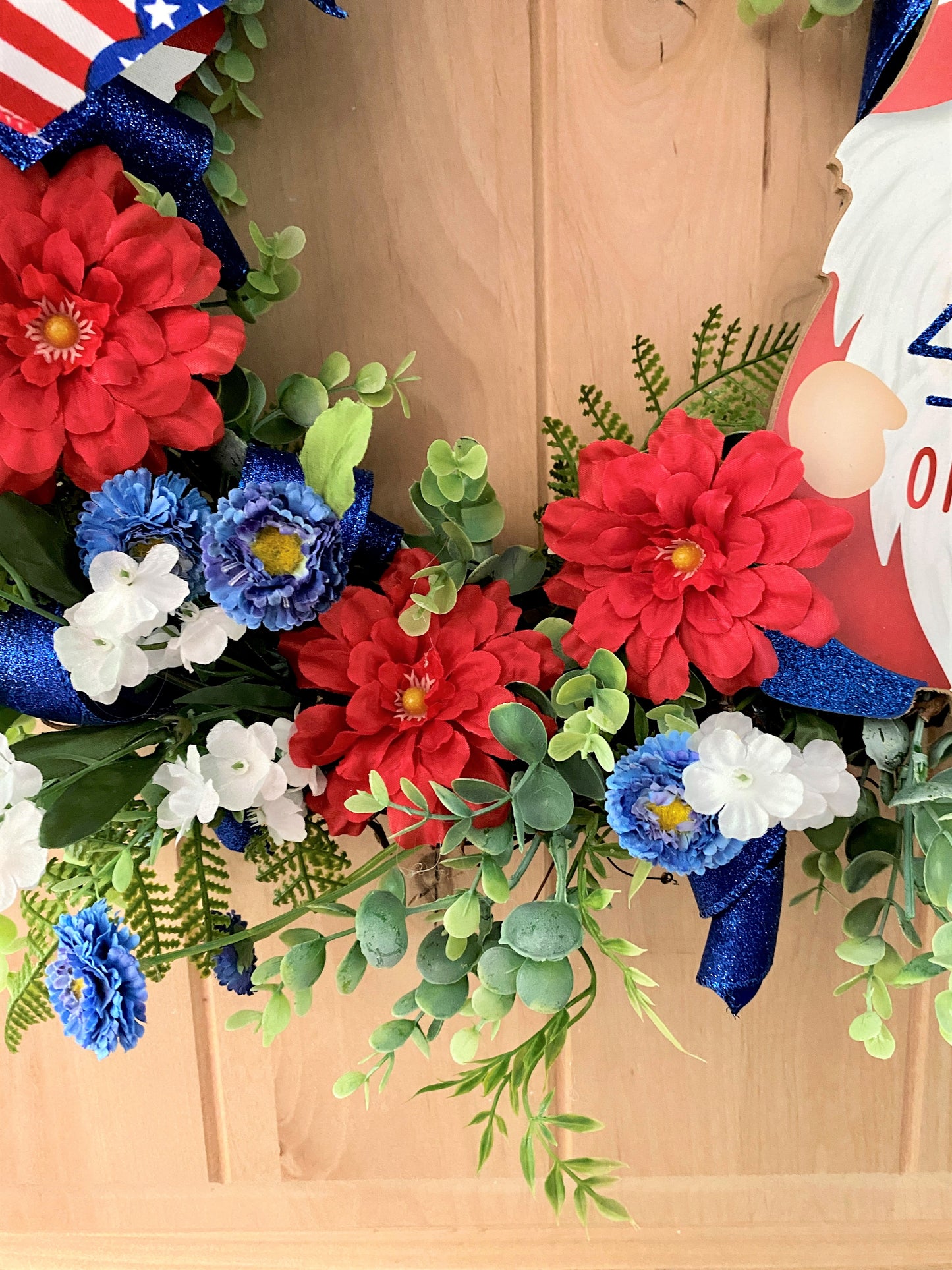 Fourth Of July, Grapevine Wreath, Artificial Florals, Happy 4th Of July Gnome, Red, White, Blue, Multi