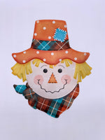Scarecrow Face, Embossed Metal Sign, Orange, Beige, Yellow, Teal, 12"H X 10"L, MD0731