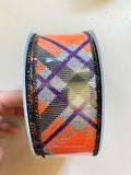 Glitter Plaid On Royal, Wired Ribbon, Light Grey, Purple, Orange, 1.5" X 10YD, RGA120110
