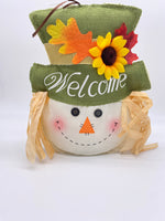Plush, Harvest Scarecrow Head, Welcome, Accent, 11" X 9.5", Moss Green, Yellow, Orange, CN25503