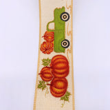 Cut at 3 Yard Increments, Fall Pumpkins and Truck, Wired Edged Ribbon, 2.5" X 3YD
