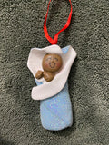 Baby in Bunting w/ Glitter, Blue, Ornament, DIY, Personalize It, OC-213-B-AA
