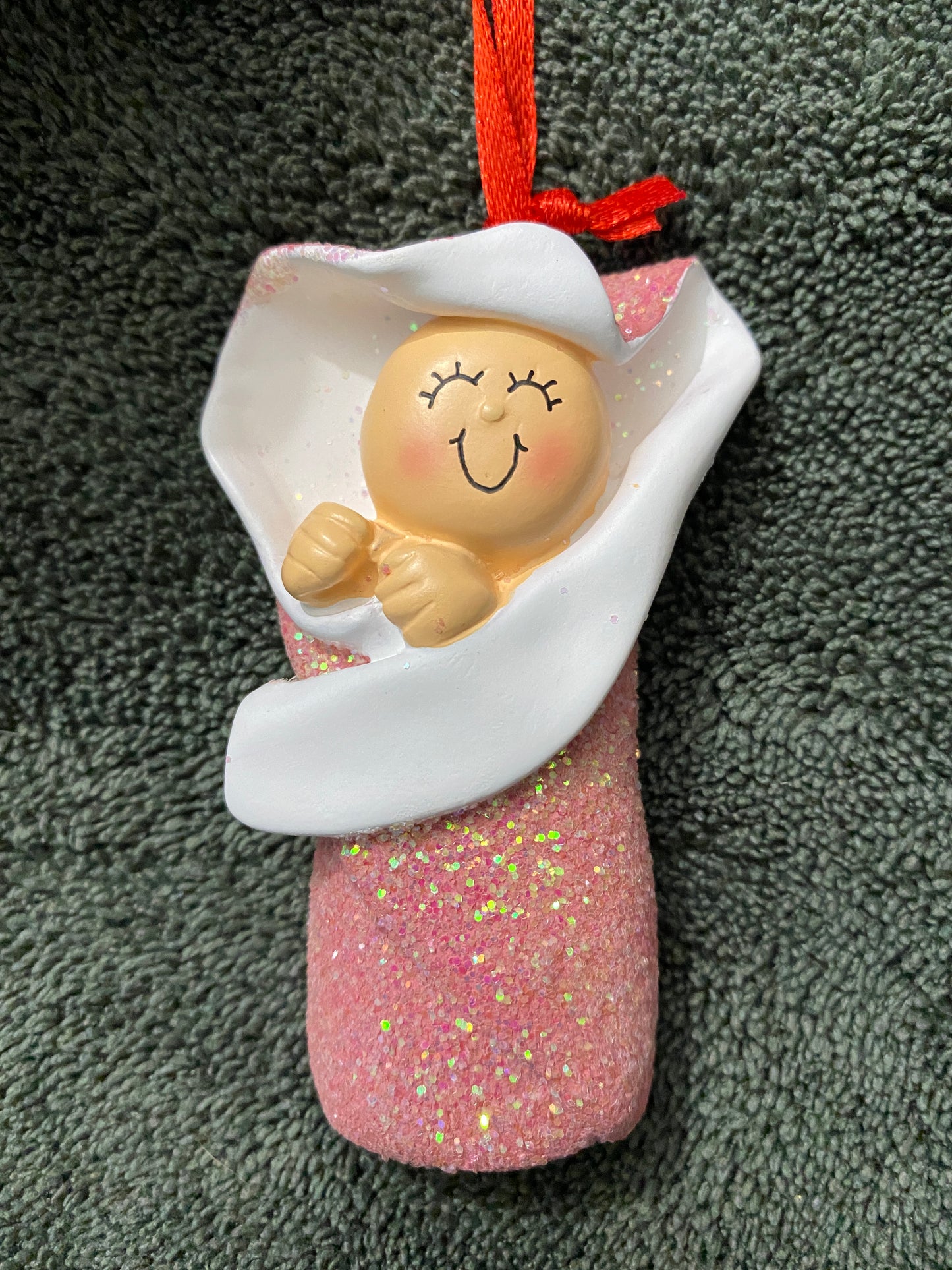 Baby in Bunting w/ Glitter, Pink, Ornament, DIY, Personalize It, OC-213-P