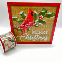 Merry Christmas Cardinal, MDF Sign And Ribbon Set, AP8999, RGE1531JW