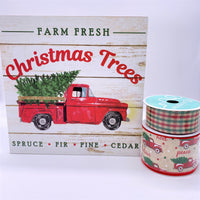Farm Fresh Christmas Trees, Red Truck, MDF Sign And Ribbon Set, AP8343, RGB1003C2, RGA11025J