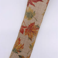 Cut at 3 Yard Increments, Fall Leaves, Glitter, Wired Edged Ribbon, 2.5" X 3YD