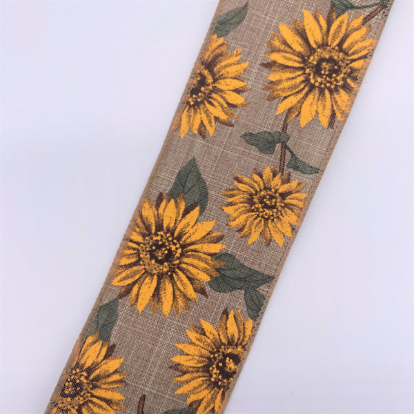Cut at 3 Yard Increments, Linen Sunflower, Natural, Wired Edged Ribbon, 2.5" X 3YD