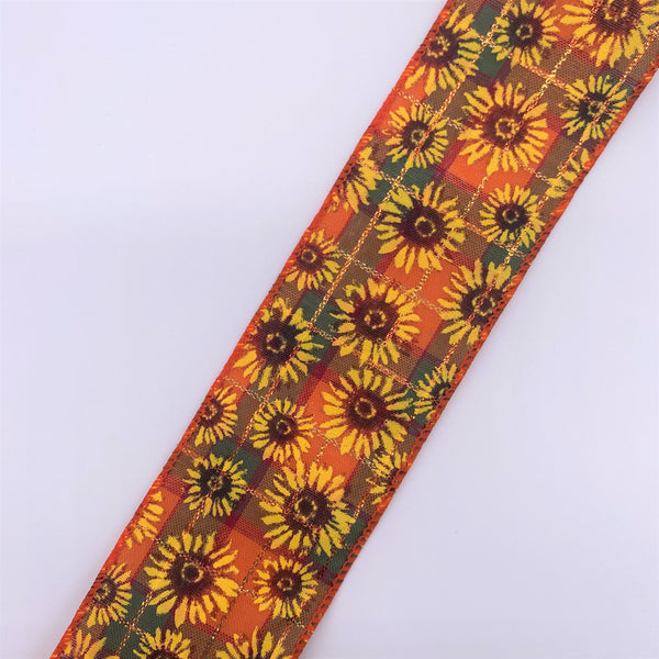 Cut at 3 Yard Increments, Linen Sunflower, Natural, Wired Edged Ribbon, 2.5" X 3YD