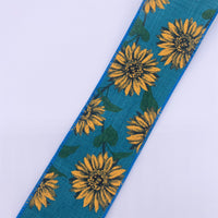Cut at 3 Yard Increments, Linen Sunflower, Teal, Wired Edged Ribbon, 2.5" X 3YD