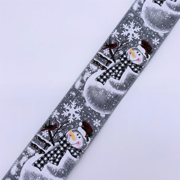 Cut at 3 Yard Increments, Snowman and Cardinal, Wired Edged Ribbon, 2.5" X 3YD