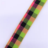Cut at 3 Yard Increments, Plaid, Hot Pink, Black, Lime, Wired Edged Ribbon, 1.5" X 3YD