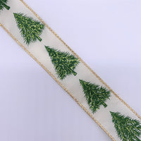 Cut at 3 Yard Increments, Satin, Winter Trees, Christmas, Glitter, Wired Edged Ribbon, 1.5" X 3YD