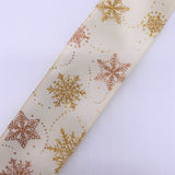 Cut at 3 Yard Increments, Satin, Glitter, Snowflakes, Wired Edged Ribbon, 2.5" X 3YD