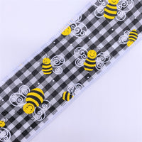 Cut at 3 Yard Increments, Gingham, Happy, Bees, White Edges, Wired Ribbon, 2.5" X 3YD