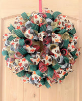 Fall Football Wreath, Deco Mesh and Ribbon Wreath, Green, Brown, Beige, Gold, Red, Black, White, Medium to Large Size
