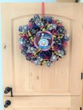 Snowman Wreath, Let It Snow, Snowflakes, Plaid, Deco Mesh and Ribbon, Pink, Black, Blue, Green, White, Small to Medium Size