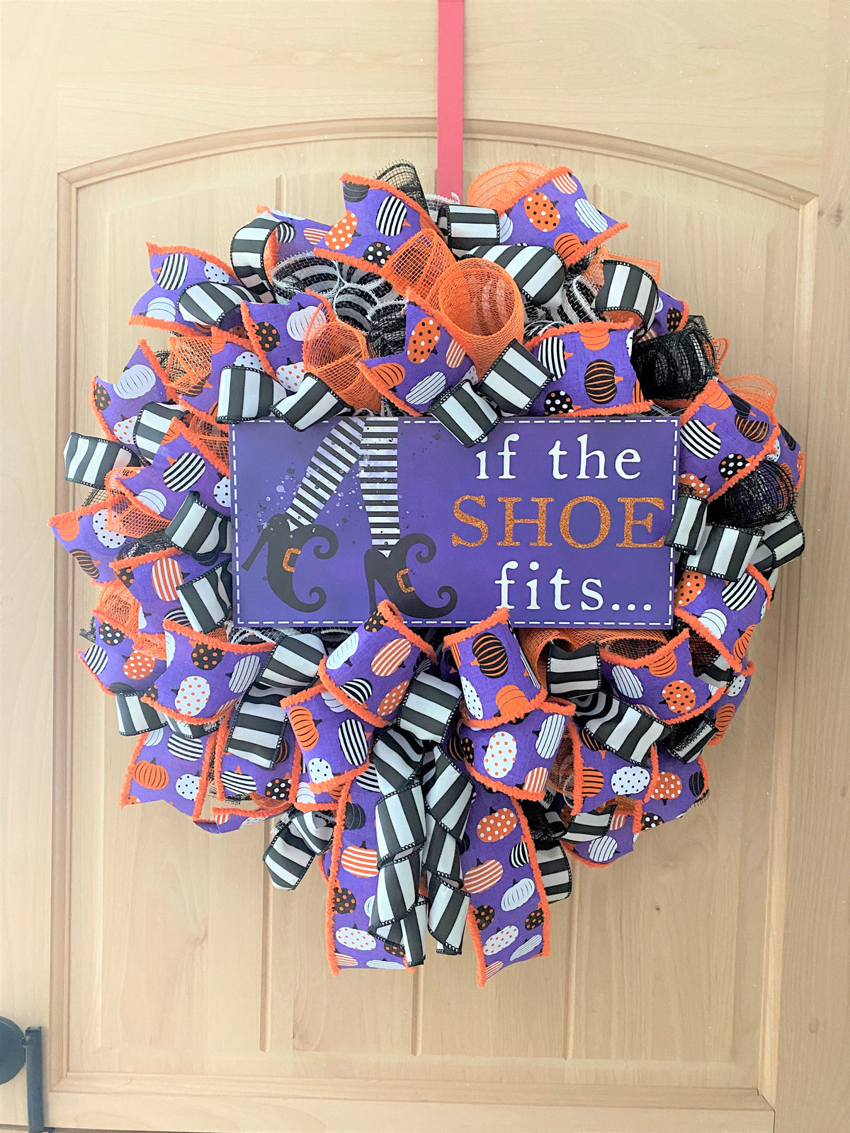 Witch Wreath, Halloween, If The Shoe Fits, Deco Mesh Wreath, Purple, Orange, Black, White