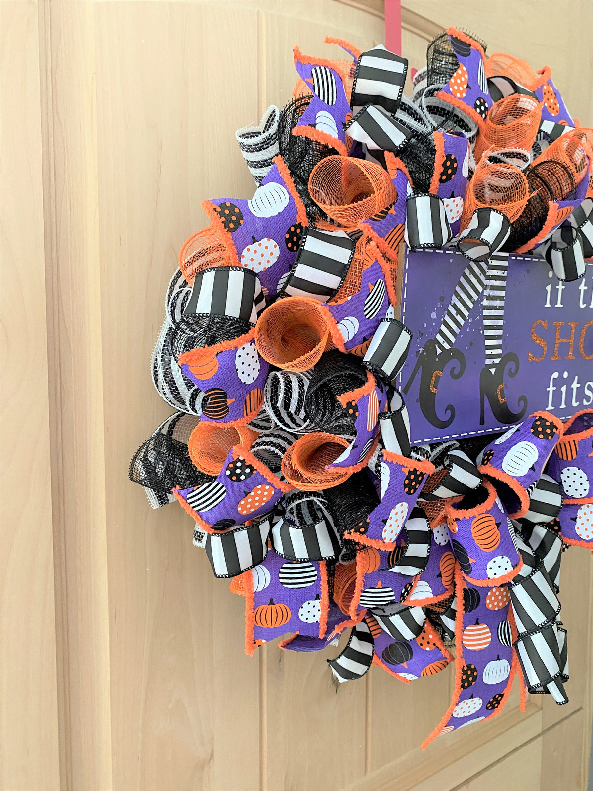 Witch Wreath, Halloween, If The Shoe Fits, Deco Mesh Wreath, Purple, Orange, Black, White