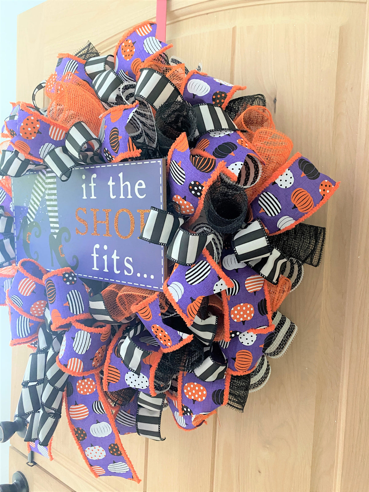 Witch Wreath, Halloween, If The Shoe Fits, Deco Mesh Wreath, Purple, Orange, Black, White