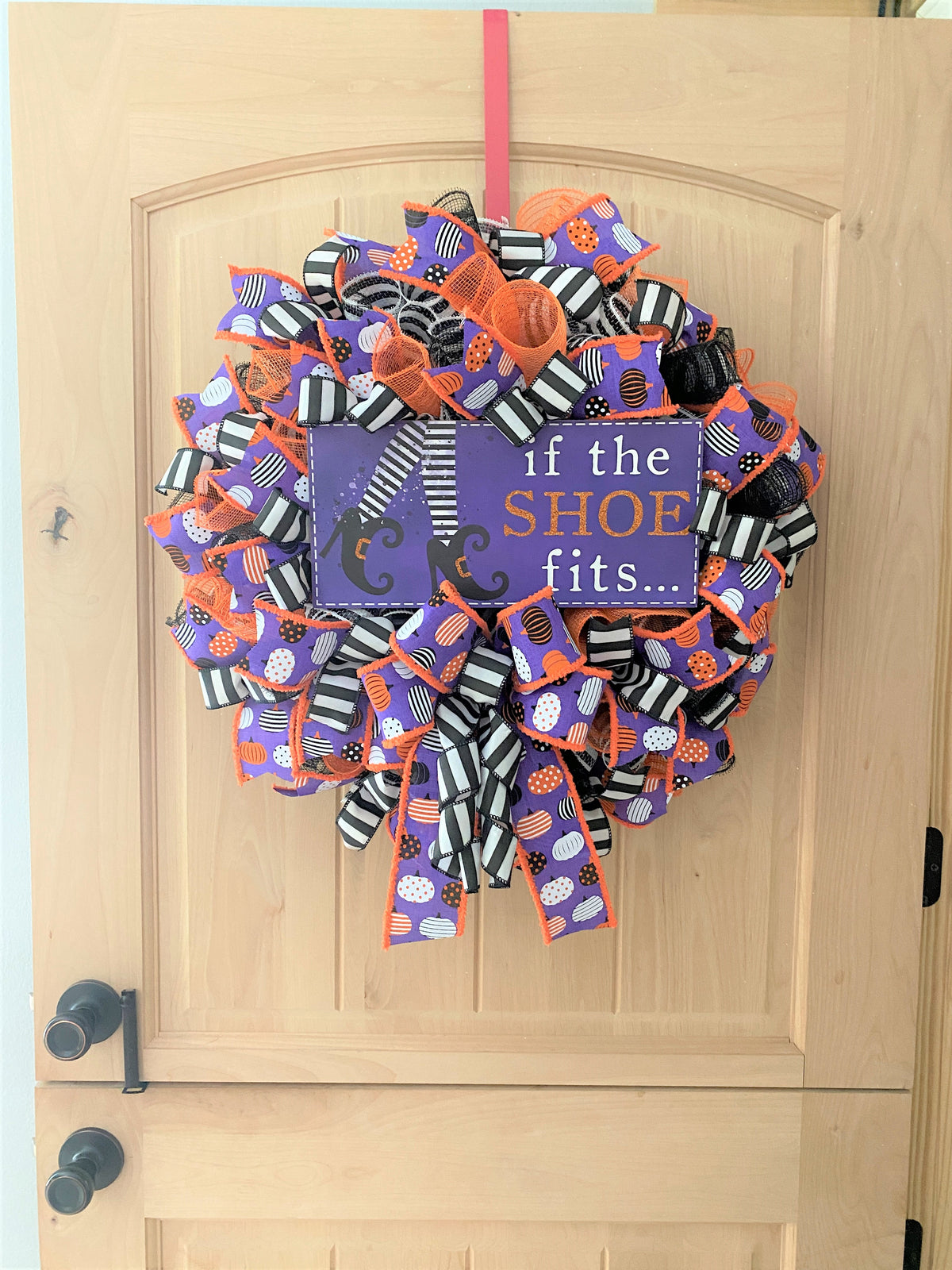 Witch Wreath, Halloween, If The Shoe Fits, Deco Mesh Wreath, Purple, Orange, Black, White