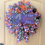 Halloween, Witch Wreath, If The Shoe Fits, Deco Mesh, Ribbon, Purple, Orange, Black, White, Medium To Large Size