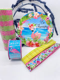 Flamingo Wreath KIT, Be Flamazing, Flamingos, Tropical, Floral, Plaid, Pink, Green, Blue, Yellow, White, Kit #6