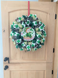 St. Patrick's Day, Wreath, Leprechaun, Shamrocks, Hearts, Happy Shamrock Day, Glitter, Green, White, Black, Pink, Wired Ribbons, Medium Size