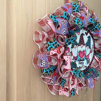 Valentine Wreath, Gnomes, Happy Valentine's Day, Leopard, Hearts, Red, Pink, Turquoise, White, Small Size