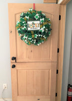St. Patrick's Day, Wreath, Lucky and Blessed, Shamrocks, Glitter, Green, Gold, Wired Ribbons