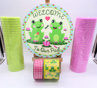 Frogs, Welcome To Our Pad, Sign, Ribbon and Mesh Set