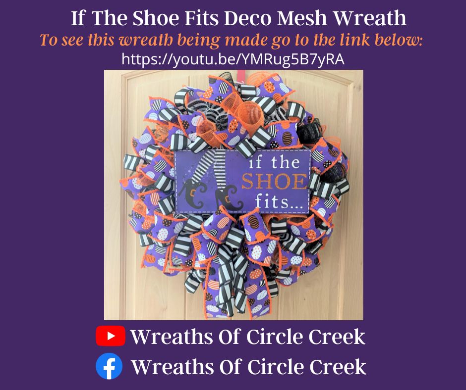 Witch Wreath, Halloween, If The Shoe Fits, Deco Mesh Wreath, Purple, Orange, Black, White