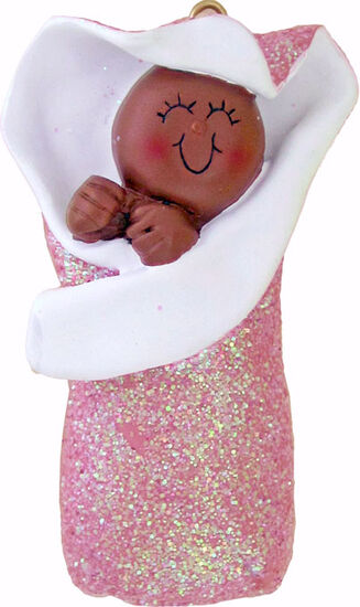 Baby in Bunting w/ Glitter, Pink, Ornament, DIY, Personalize It, OC-213-P-AA