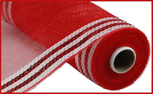 Border Stripe Mesh, Red And White, Metallic, 10" X 10 YD, RE850349