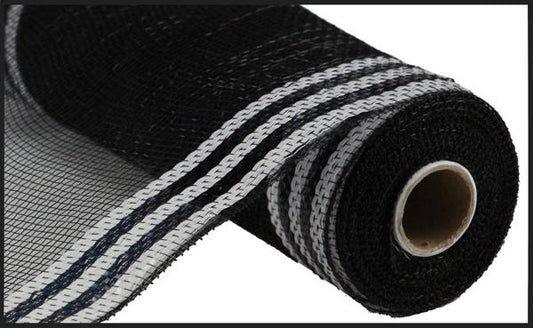 Border Stripe Mesh, Black And White, Metallic, 10" X 10 YD, RE850362